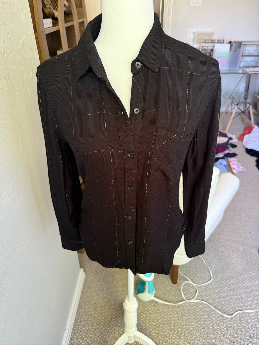 Rails Hunter Ebony Tinsel Black Gold Metallic Plaid Button Up Shirt S